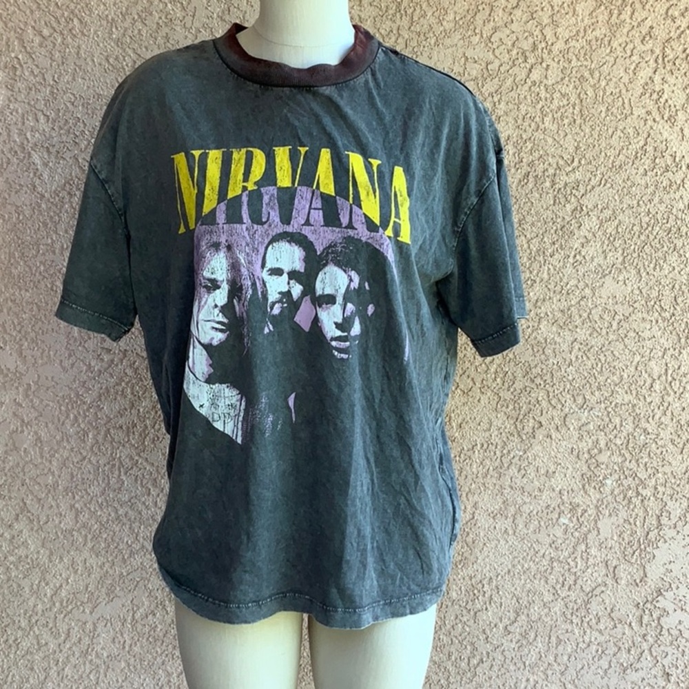Nirvana distressed t-shirt washed grey Large XLarge EUC